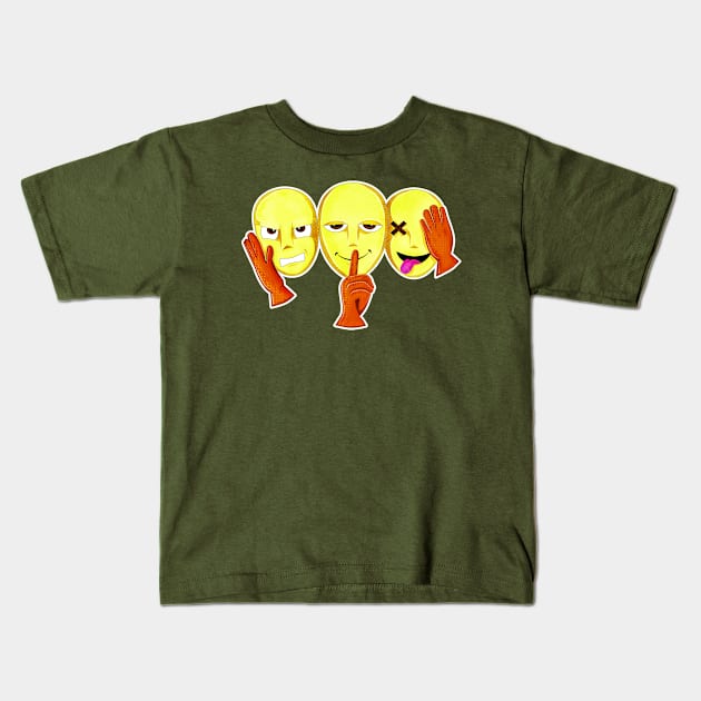 Three wise faces Kids T-Shirt by Cuzcrazy Arts